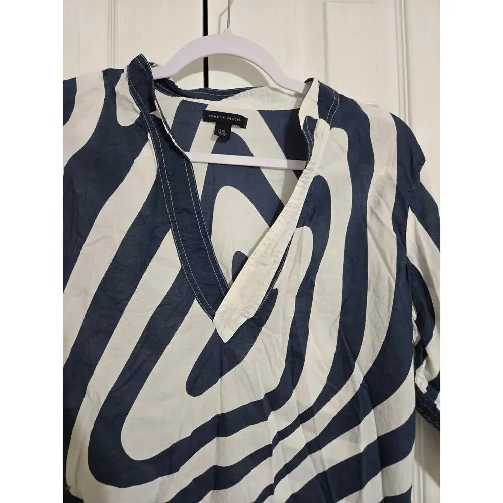Tommy Hilfiger large women's navy blue and white top